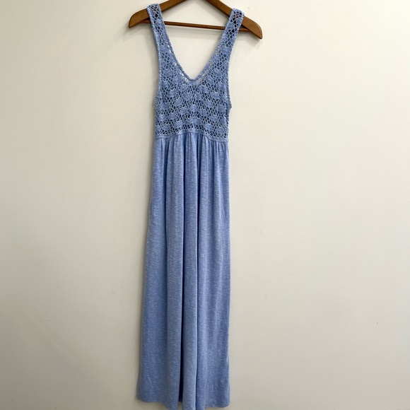 Aerie Crochet Maxi Dress Ocean Sky 100% Cotton Pockets Summer Pool Size Medium - Picture 3 of 14